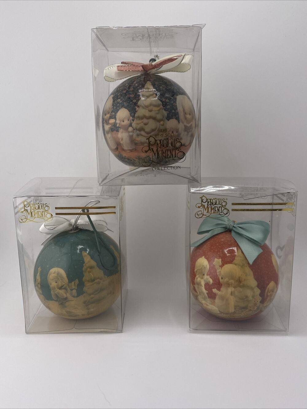 (3) Vintage 90's Precious Moments Ball Ornaments Nativity Scene